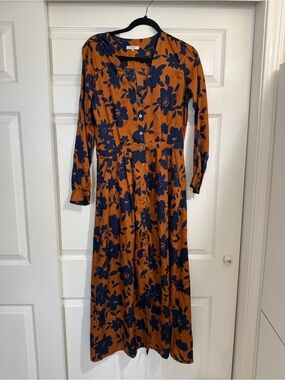 FRNCH Rust Maxi Dress with Navy Floral Print